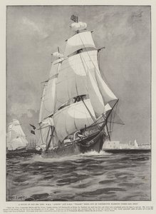 Et strejf af gammelt søliv, HMS Active og HMS Volage på vej ud af havnen i Portsmouth, kun med sejl af Fred T. Jane