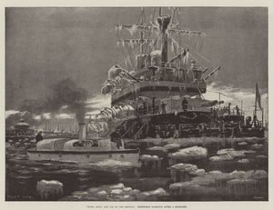 Frost, sne og is på Medway, Sheerness Harbor efter en snestorm af Fred T. Jane