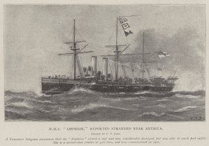 HMS Amphion, rapporteret strandet nær Antigua af Fred T. Jane