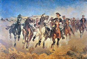 Afmonteret: 4th Troopers Moving, oprindeligt malet 1890 (farve litho)