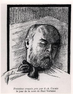 Skitse af Paul Verlaine på hans dødsleje, fra 