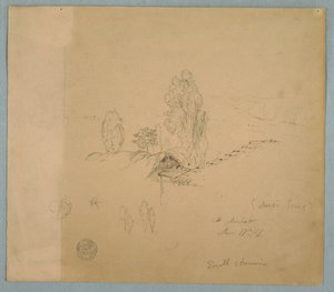 Et stråtag og et tegltag med trætoppe i et bjergrigt landskab nær Chimborazo, Ambato, Ecuador af Frederic Edwin Church