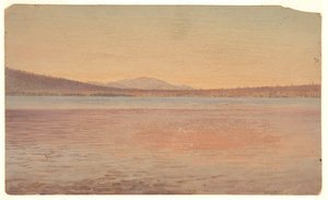 Fjern udsigt over bjergene Katahdin og rejsende vist fra søen Millinocket af Frederic Edwin Church
