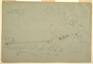 Tegning, En rebbro i Colombia, august 1853 af Frederic Edwin Church
