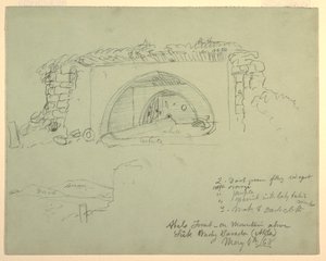 Tegning, Abels grav på bjerget over Suk Wadi, 4. maj 1868 af Frederic Edwin Church