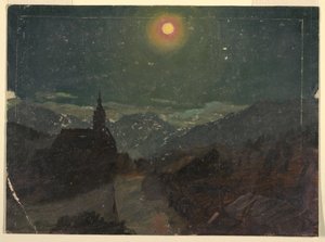 Tegning, Alpelandskab om natten, 1868 af Frederic Edwin Church