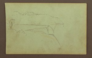Tegning, Amerikanske vandfald under en overskyet himmel, Niagarafloden, muligvis 1856 af Frederic Edwin Church