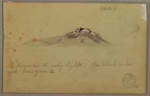 Tegning, Andesbjergenes top (Cayambe), Otavalo, Ecuador, august eller september 1853 af Frederic Edwin Church
