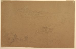 Tegning, landskab i Andesbjergene, juli 1853 af Frederic Edwin Church
