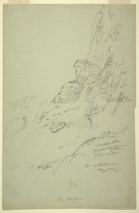 Tegning, bunden af bakken vest for Suk Wadi, Barada, 4. maj 1868 af Frederic Edwin Church