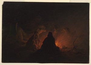 Tegning, Beduiner i lejr om natten, februar eller marts 1868 af Frederic Edwin Church