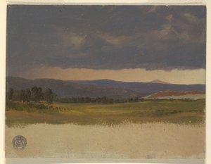 Tegning, Blue Hill under lave skyer, 1869-70 af Frederic Edwin Church