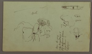 Tegning, kampesten, hus, april 1868 af Frederic Edwin Church