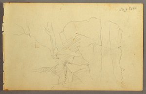 Tegning, Kampesten mellem træer, 1844 af Frederic Edwin Church