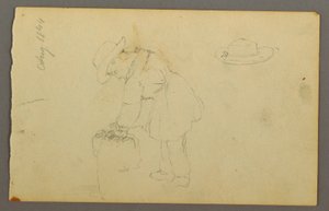 Tegning, Dreng læner sig op ad en sæk, hat, 1844 af Frederic Edwin Church