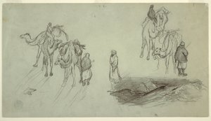 Tegning, Kameler og ryttere; Sailbo, 1868 af Frederic Edwin Church
