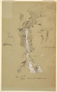 Tegning, Cascade mellem Ceppo Morelli & Macugnaga af Frederic Edwin Church