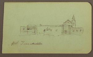 Tegning, kirke; bagside: Bjerglandskab, "Taluca", 1883 af Frederic Edwin Church