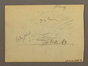 Tegning, Skystudie over bygninger, muligvis 1868-69 af Frederic Edwin Church