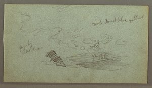 Tegning, Skyer over bjergkæde, lav sol, muligvis 1874 af Frederic Edwin Church
