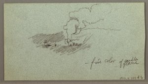 Tegning, Skyer over bjergkæde, lav sol, muligvis 1874 af Frederic Edwin Church
