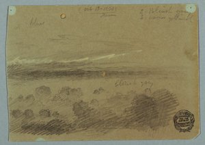 Tegning, overskyet himmel over bjerge, 19. juli 1866 af Frederic Edwin Church