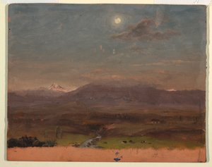 Tegning, Colombia eller Ecuador, bjerge, måneskin, 1853 eller 1857 af Frederic Edwin Church