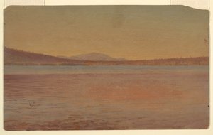 Tegning, fjernbillede af Mount Katahdin og Traveller set fra Lake Millinocket, 1870-80 af Frederic Edwin Church