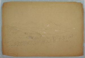 Tegning, fjern udsigt over Katahdin set fra vest, ca. 1856 af Frederic Edwin Church