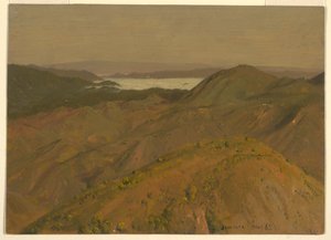 Tegning, fjern udsigt over bakketoppe, august 1865 af Frederic Edwin Church