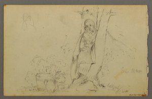 Tegning, fjerne landbrugsbygninger, 1844 af Frederic Edwin Church