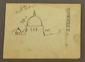 Tegning, Peterskirkens kupler (set fra nord), Rom, Italien, januar 1869 af Frederic Edwin Church