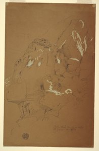 Tegning, nedfalden sten fanget på murbrokker, El Yemen, 2. marts 1868 af Frederic Edwin Church