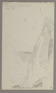 Tegning, vandfald i måneskin, 1858 af Frederic Edwin Church