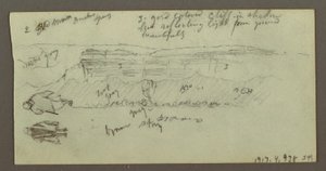 Tegning, Figur, der rider på kamel, Figur, der går, Hilside og Hilltop, muligvis 1868 af Frederic Edwin Church