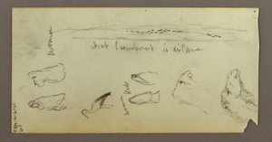 Tegning, Figur ridende på en kamel, bærende på et spyd, to figurstudier, muligvis 1868 af Frederic Edwin Church