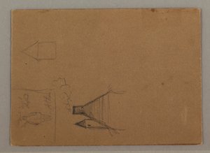 Tegning, figur, hustage, muligvis 1869 af Frederic Edwin Church