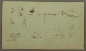 Tegning, Figurstudier, Sejlbåd, Arkitekturstudier, muligvis 1868 af Frederic Edwin Church