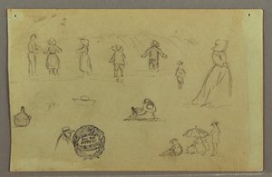 Tegning, Figurstudier ved brændingen, muligvis 1857-58 af Frederic Edwin Church