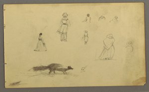 Tegning, Figurstudier bagfra, et stinkdyr, muligvis 1857-58 af Frederic Edwin Church