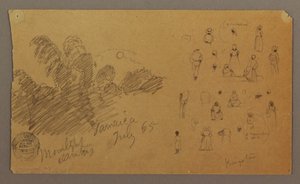 Tegning, figurer, bambus i måneskin, juli 1865 af Frederic Edwin Church
