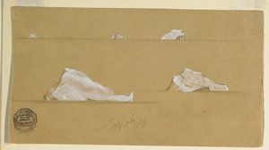 Tegning, flydende isbjerge, 5. juli 1859 af Frederic Edwin Church