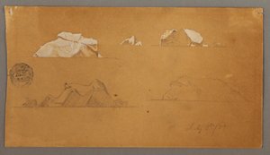 Tegning, flydende isbjerge, 5. juli 1859 af Frederic Edwin Church