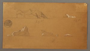 Tegning, flydende isbjerge, 5. og 6. juli 1859 af Frederic Edwin Church