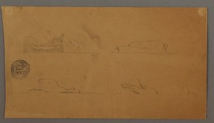 Tegning, Flydende isbjerge, muligvis 1859 af Frederic Edwin Church