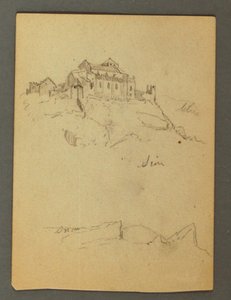 Tegning, befæstning af klippetoppe, Sion, Rhônedalen, muligvis 1868 af Frederic Edwin Church