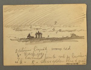 Tegning, befæstning af klippetoppe, Sion, Rhônedalen, muligvis 1868 af Frederic Edwin Church