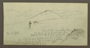 Tegning, Dynge af sten, slette og bjerge, Sun, 19. februar 1868 af Frederic Edwin Church