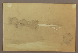 Tegning, Hennequin Point og de amerikanske vandfald, Niagara River, muligvis 1856 af Frederic Edwin Church