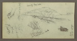 Tegning, bakke, buskads, figur, kamelstudier, muligvis 1868 af Frederic Edwin Church